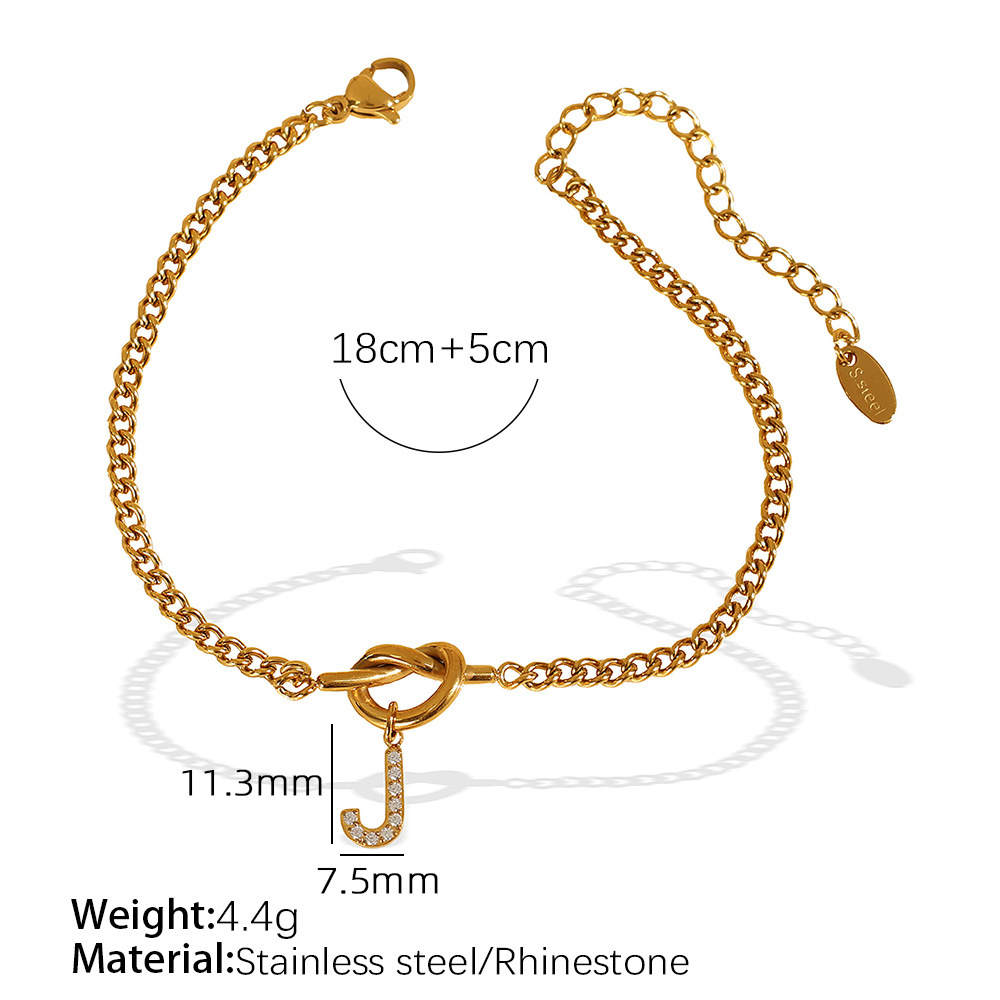 Gold color / 1 Piece Simple Series Simple Letter J Stainless Steel 18K Gold Color Plated Rhinestone Women's Charm Bracelets Picture10